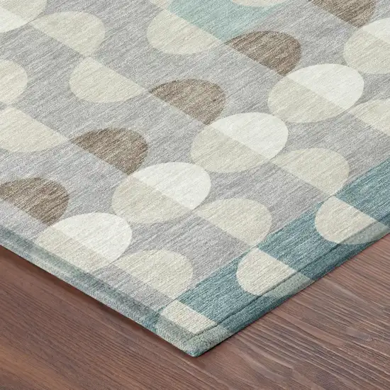 Teal Blue And Silver Geometric Washable Indoor Outdoor Area Rug Photo 3