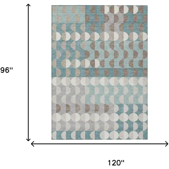 Teal Blue And Silver Geometric Washable Indoor Outdoor Area Rug Photo 5