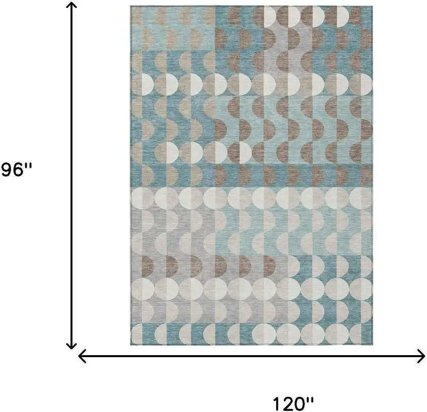Teal Blue And Silver Geometric Washable Indoor Outdoor Area Rug Photo 5