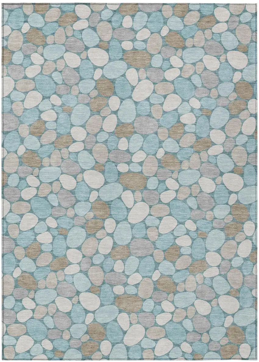 Teal Blue And Silver Geometric Washable Indoor Outdoor Area Rug Photo 2