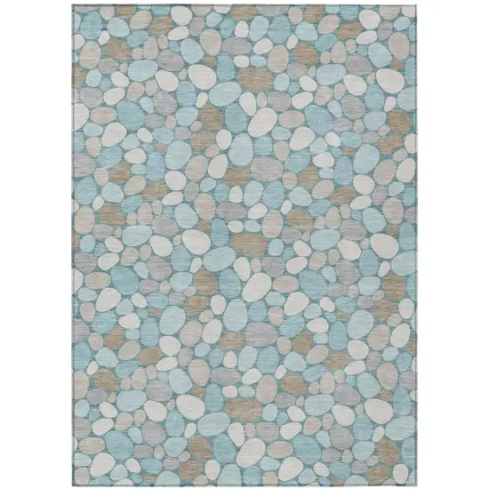 Teal Blue And Silver Geometric Washable Indoor Outdoor Area Rug Photo 2