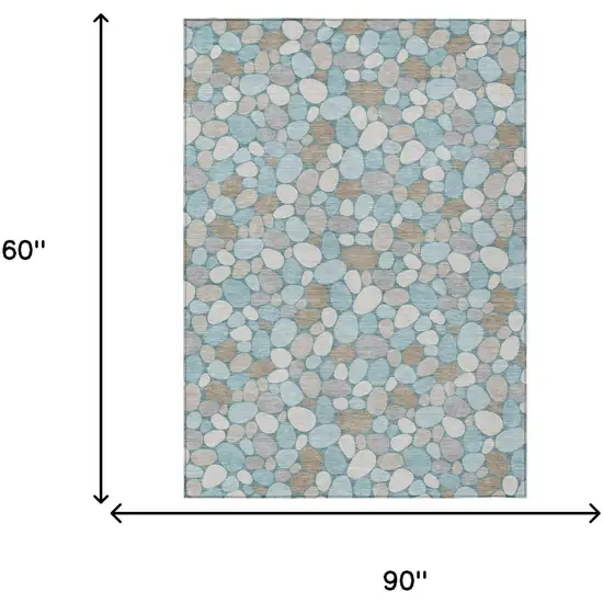 Teal Blue And Silver Geometric Washable Indoor Outdoor Area Rug Photo 5
