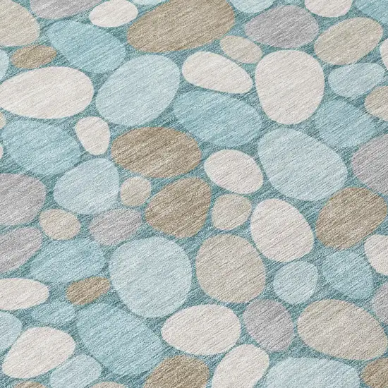 Teal Blue And Silver Geometric Washable Indoor Outdoor Area Rug Photo 4