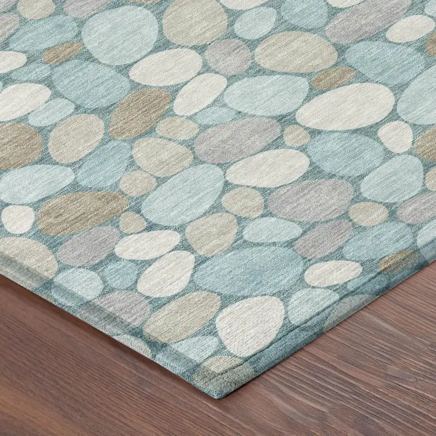 Teal Blue And Silver Geometric Washable Indoor Outdoor Area Rug Photo 3