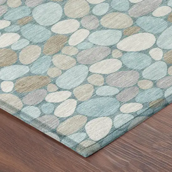 Teal Blue And Silver Geometric Washable Indoor Outdoor Area Rug Photo 3
