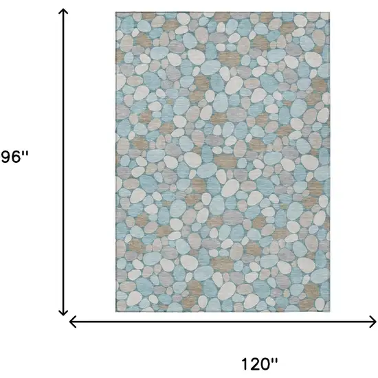 Teal Blue And Silver Geometric Washable Indoor Outdoor Area Rug Photo 5