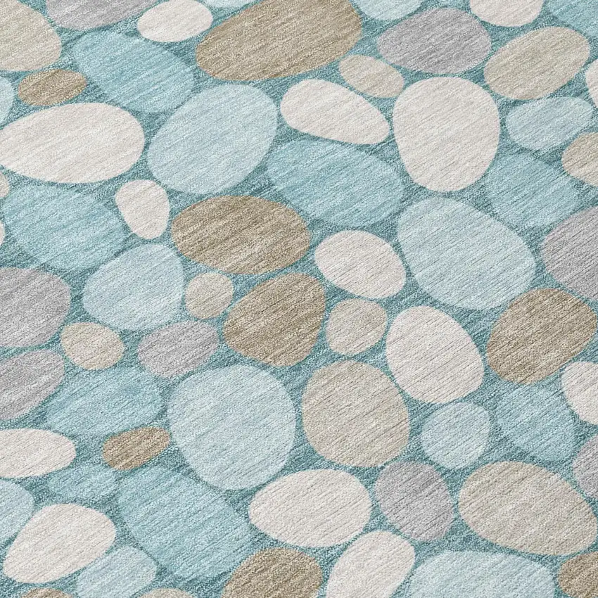 Teal Blue And Silver Geometric Washable Indoor Outdoor Area Rug Photo 4