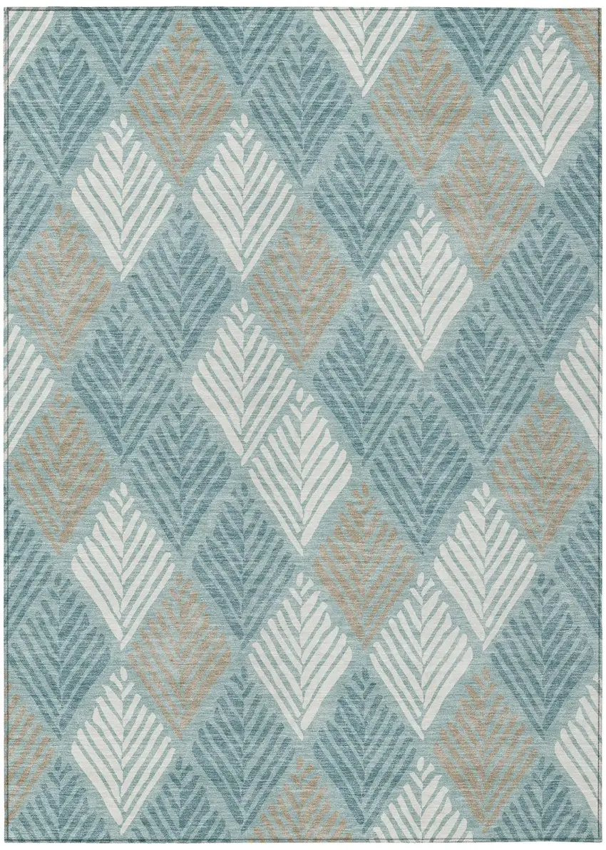 Teal Blue And Silver Geometric Washable Indoor Outdoor Area Rug Photo 2