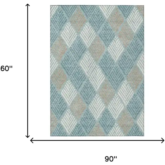 Teal Blue And Silver Geometric Washable Indoor Outdoor Area Rug Photo 5