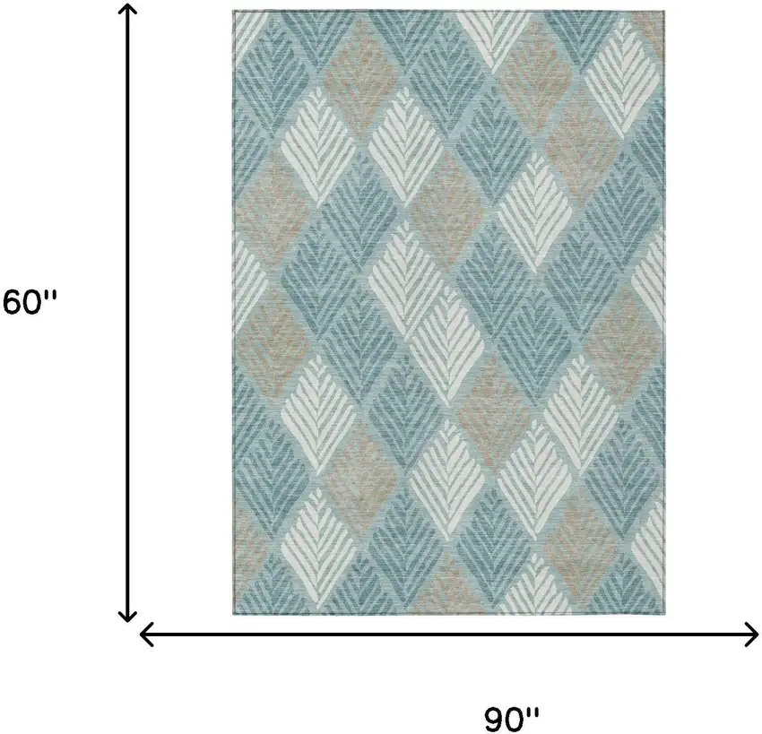 Teal Blue And Silver Geometric Washable Indoor Outdoor Area Rug Photo 5
