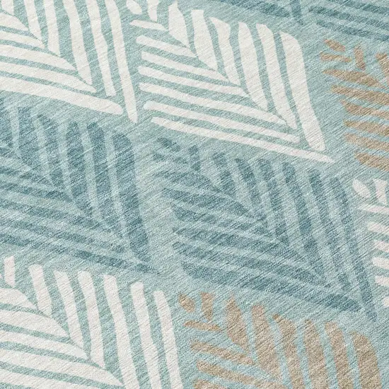 Teal Blue And Silver Geometric Washable Indoor Outdoor Area Rug Photo 4