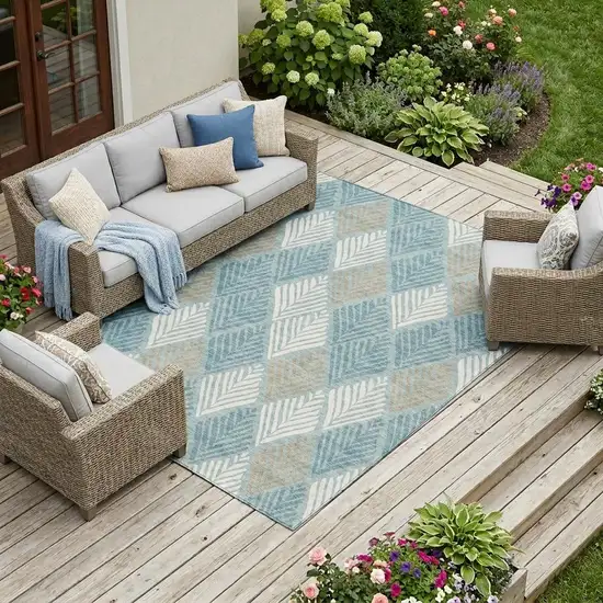 Teal Blue And Silver Geometric Washable Indoor Outdoor Area Rug Photo 1