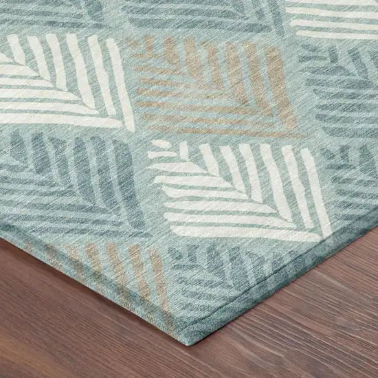 Teal Blue And Silver Geometric Washable Indoor Outdoor Area Rug Photo 3