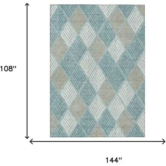 Teal Blue And Silver Geometric Washable Indoor Outdoor Area Rug Photo 5