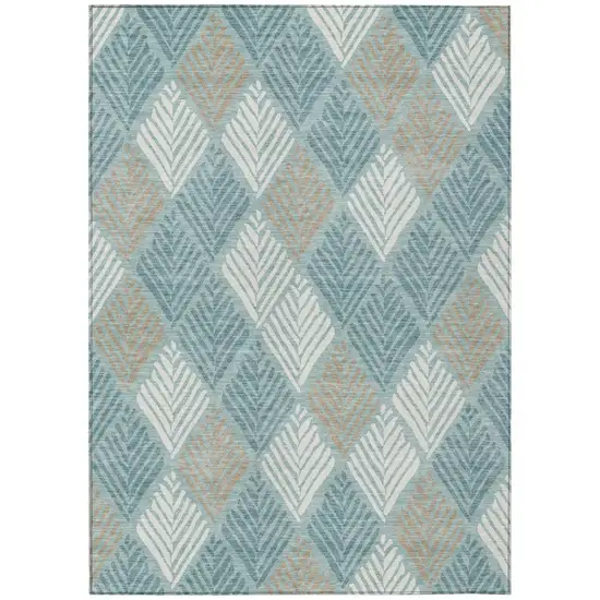 Teal Blue And Silver Geometric Washable Indoor Outdoor Area Rug Photo 2