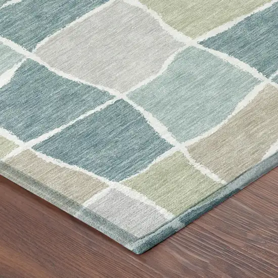 Teal Blue And Silver Geometric Washable Indoor Outdoor Area Rug Photo 3