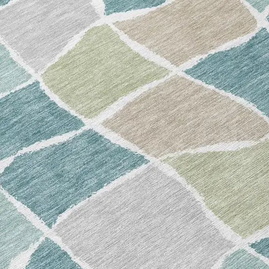 Teal Blue And Silver Geometric Washable Indoor Outdoor Area Rug Photo 4