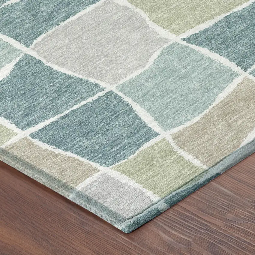 Teal Blue And Silver Geometric Washable Indoor Outdoor Area Rug Photo 3