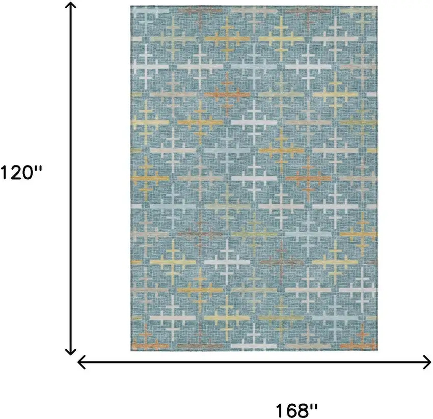 Teal Blue And Silver Geometric Washable Indoor Outdoor Area Rug Photo 5