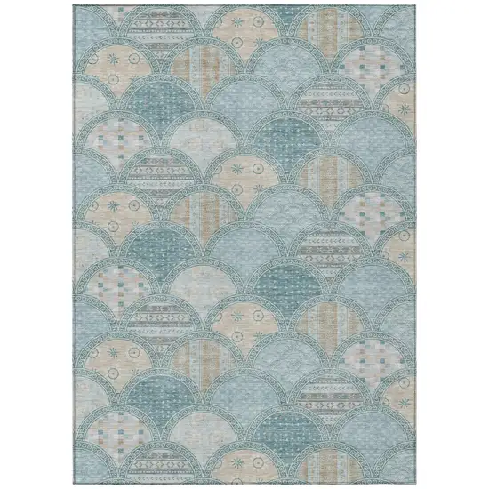 Teal Blue And Silver Geometric Washable Indoor Outdoor Area Rug Photo 2