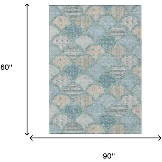 Teal Blue And Silver Geometric Washable Indoor Outdoor Area Rug Photo 5