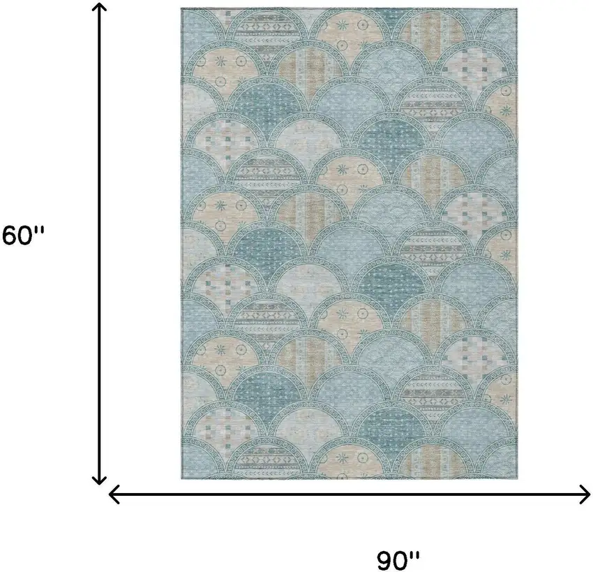 Teal Blue And Silver Geometric Washable Indoor Outdoor Area Rug Photo 5