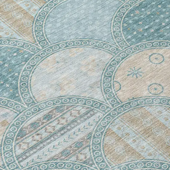 Teal Blue And Silver Geometric Washable Indoor Outdoor Area Rug Photo 4