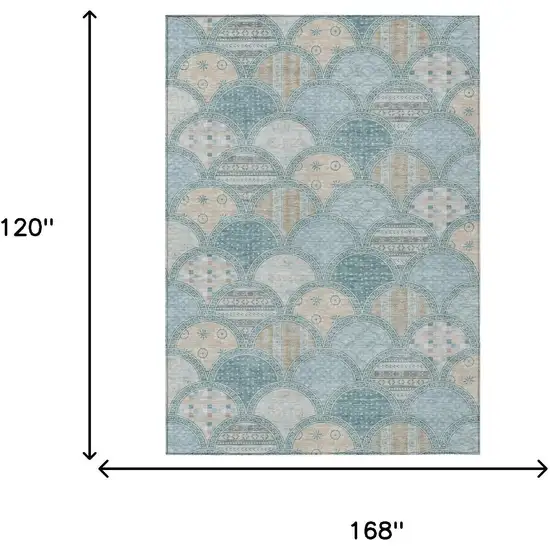 Teal Blue And Silver Geometric Washable Indoor Outdoor Area Rug Photo 5