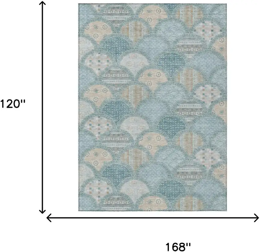 Teal Blue And Silver Geometric Washable Indoor Outdoor Area Rug Photo 5