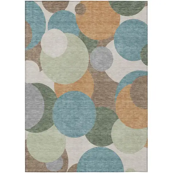 Teal Blue And Silver Geometric Washable Indoor Outdoor Area Rug Photo 1