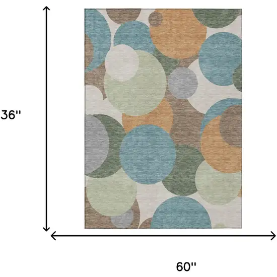 Teal Blue And Silver Geometric Washable Indoor Outdoor Area Rug Photo 6
