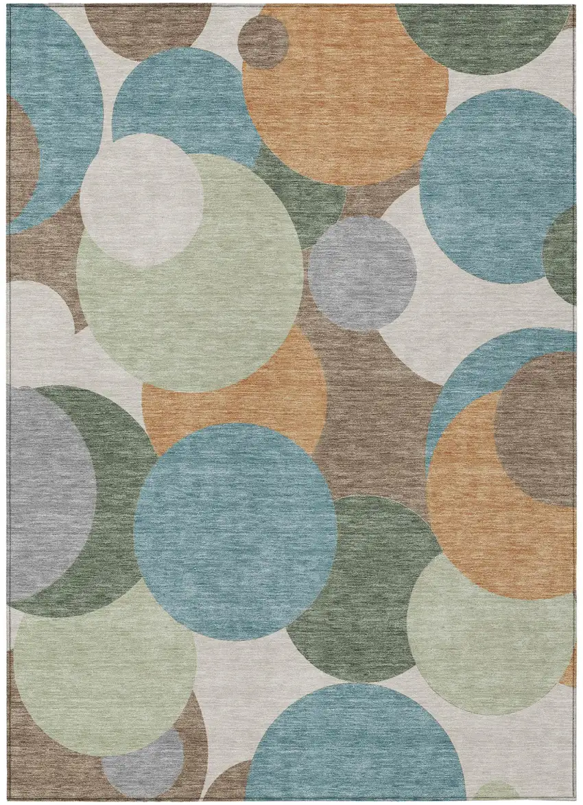 Teal Blue And Silver Geometric Washable Indoor Outdoor Area Rug Photo 1