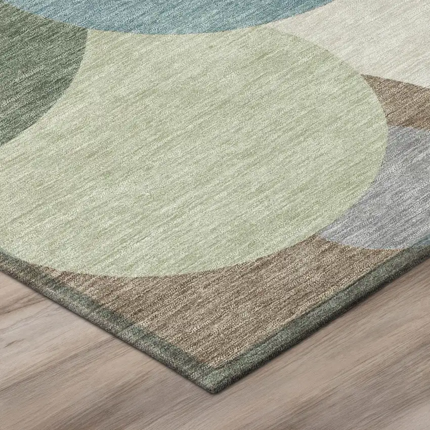 Teal Blue And Silver Geometric Washable Indoor Outdoor Area Rug Photo 4