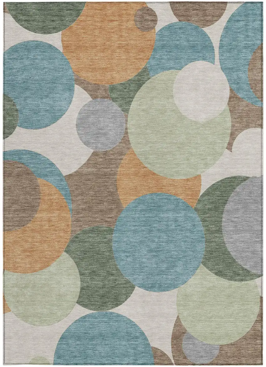 Teal Blue And Silver Geometric Washable Indoor Outdoor Area Rug Photo 3
