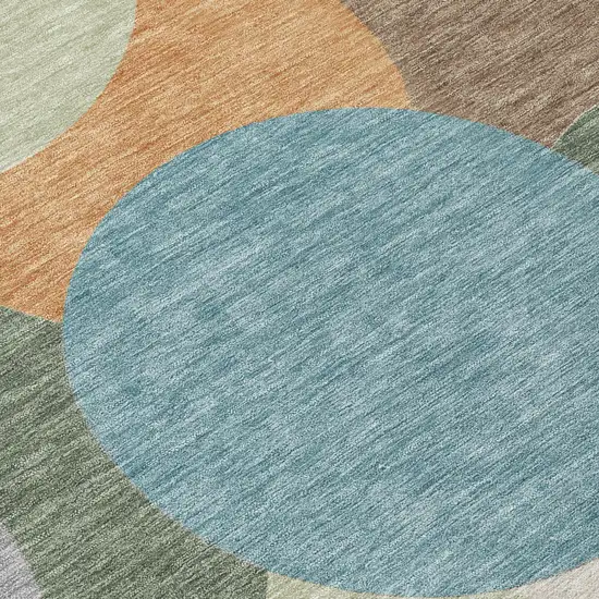 Teal Blue And Silver Geometric Washable Indoor Outdoor Area Rug Photo 5