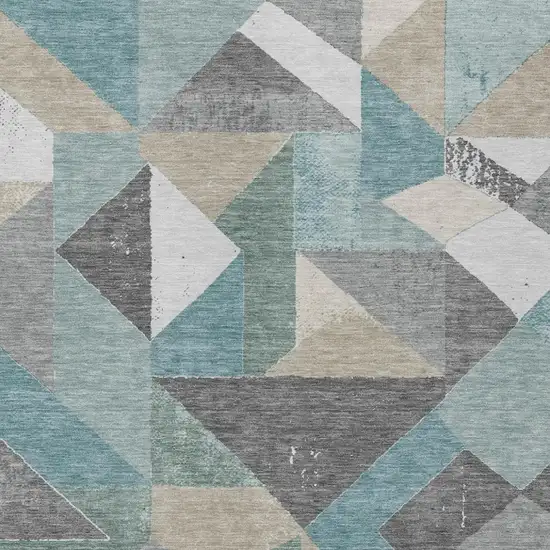 Teal Blue And Silver Geometric Washable Indoor Outdoor Area Rug Photo 1