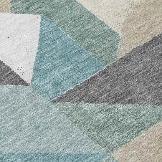 Teal Blue And Silver Geometric Washable Indoor Outdoor Area Rug Photo 5