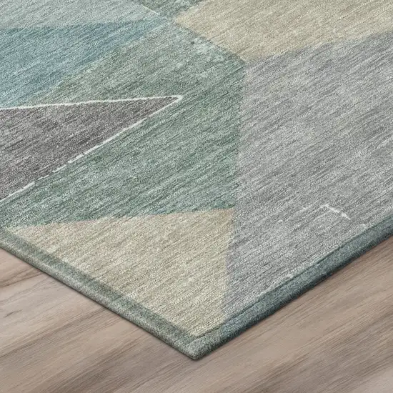 Teal Blue And Silver Geometric Washable Indoor Outdoor Area Rug Photo 4