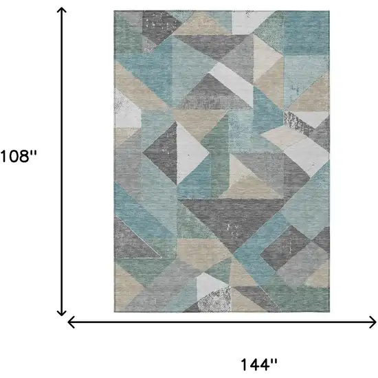 Teal Blue And Silver Geometric Washable Indoor Outdoor Area Rug Photo 6