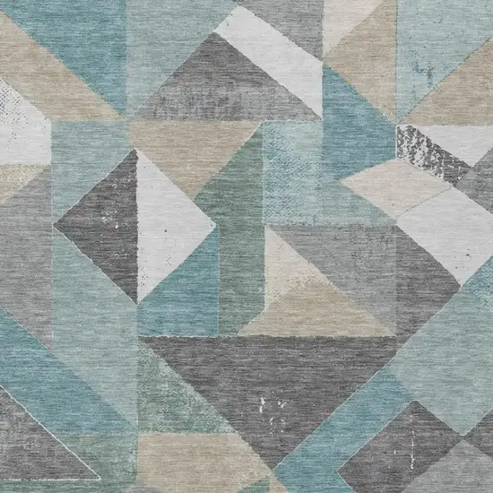 Teal Blue And Silver Geometric Washable Indoor Outdoor Area Rug Photo 1