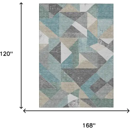 Teal Blue And Silver Geometric Washable Indoor Outdoor Area Rug Photo 6