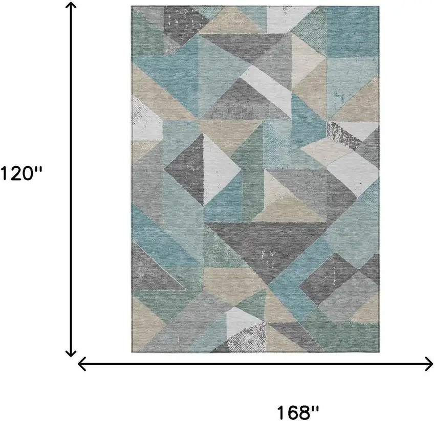 Teal Blue And Silver Geometric Washable Indoor Outdoor Area Rug Photo 6