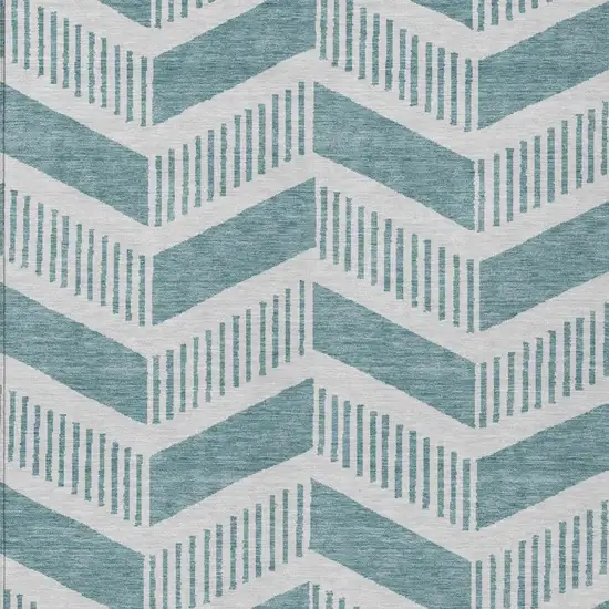 Teal Blue And Silver Geometric Washable Indoor Outdoor Area Rug Photo 2