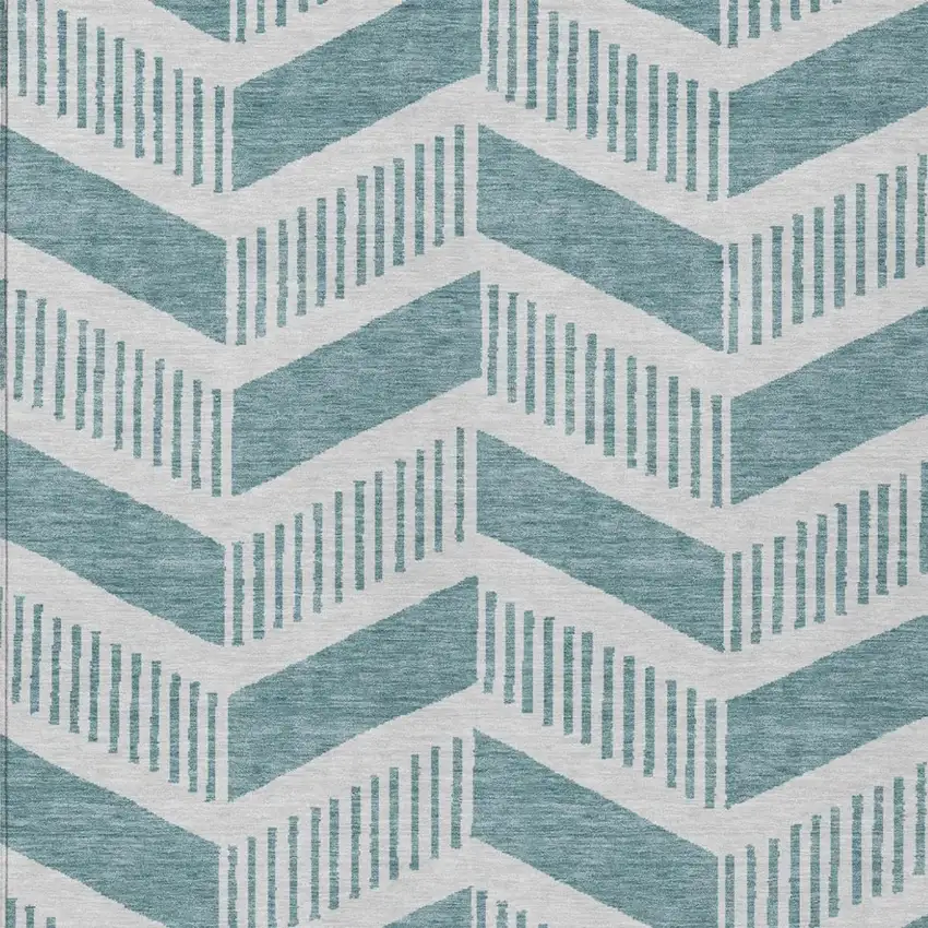 Teal Blue And Silver Geometric Washable Indoor Outdoor Area Rug Photo 2