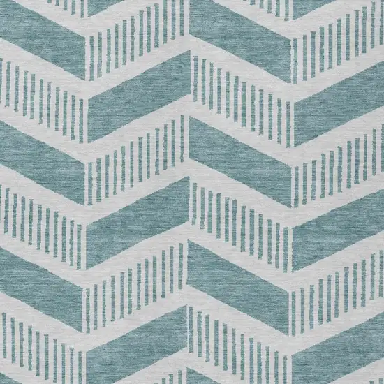 Teal Blue And Silver Geometric Washable Indoor Outdoor Area Rug Photo 3