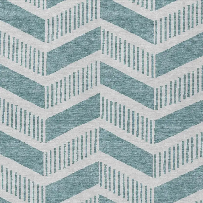 Teal Blue And Silver Geometric Washable Indoor Outdoor Area Rug Photo 3