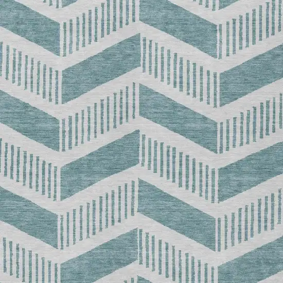 Teal Blue And Silver Geometric Washable Indoor Outdoor Area Rug Photo 1