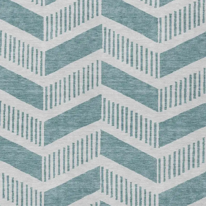 Teal Blue And Silver Geometric Washable Indoor Outdoor Area Rug Photo 1