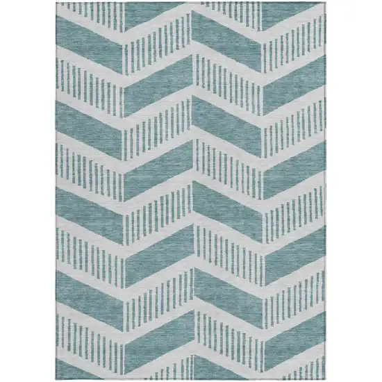 Teal Blue And Silver Geometric Washable Indoor Outdoor Area Rug Photo 3