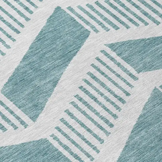 Teal Blue And Silver Geometric Washable Indoor Outdoor Area Rug Photo 5